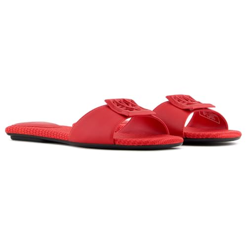Armani Exchange Women's Padded Slide on Sandal with Logo on Top, Grenadine, 9