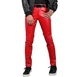 [East Rain] レッド ペンシルズボン 革パンツ PU皮ズボン オートバイパンツ ロングパンツ puレザーパン 防寒 無地 春秋 メンズ SEW544