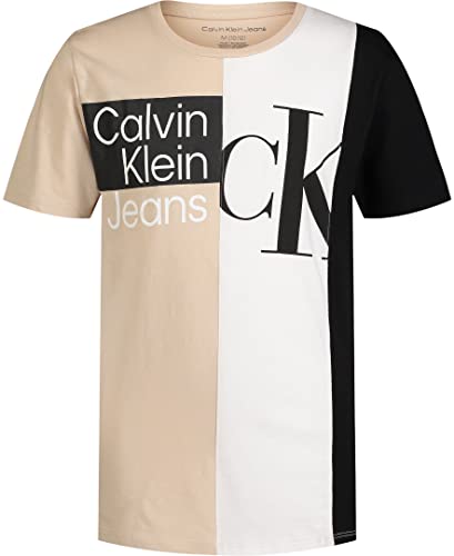 Calvin Klein Boys' Big Short Sleeve Classic Crew Neck T-Shirt, Solid Color With Split Monogram Logo, Spliced Tan, 10-12 #TOP15