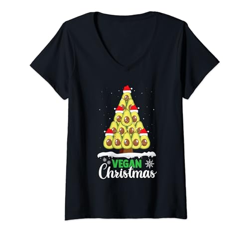 Vegano Navidad Gracioso Aguacate Árbol de Navidad Animal Activista Camiseta Cuello V
