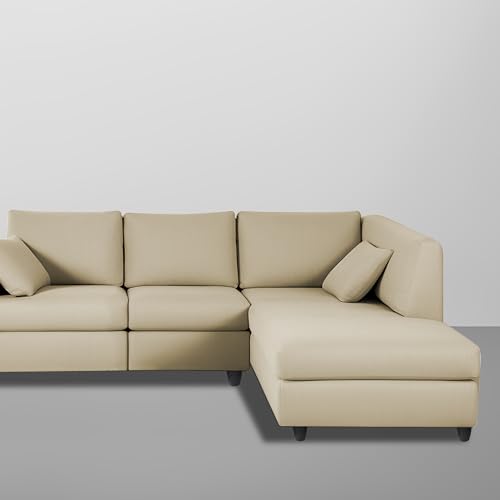 Image of Florian RHS 4 Seater L Shape Sofa Set for Living Room (Cream Fabric) Premium Fabric Sofa