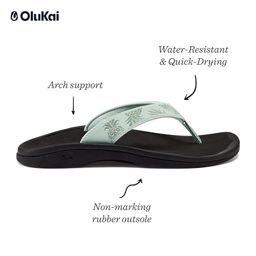 OLUKAI Ohana Women's Beach Sandals, Water Resistant Flip Flops, Arch Support & Comfort Fit, Lightweight & Durable, Enhanced Grip & Traction, Swell/Hua, 104