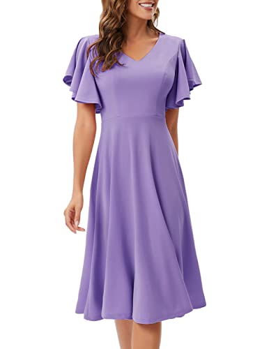 Image of Bridesmay Women's Formal Wedding Guest Dress for Women 2026 Short Sleeve Fit and Flare Tea Party Dresses