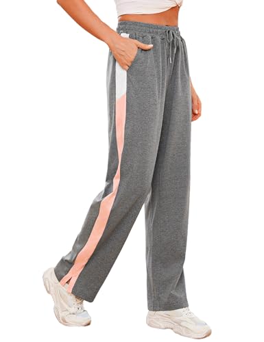 Crewhpo Pantalón de Chándal para Mujer Pantalones Deportivos con Bolsillos Elastica Cordón Jogger para Casual Yoga Correr Ejercicio