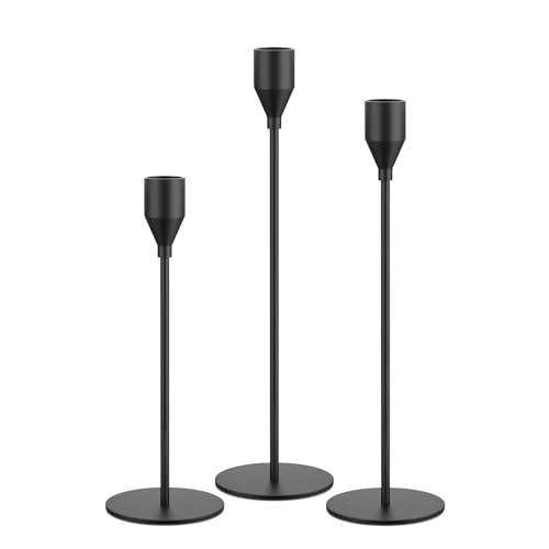 NLBTW Matte Black Taper Candle Holders, Set of 3 Metal Candlestick Holders for Candle Sticks Holder Decor, Ideal for Mantle Table Centerpiece, Weddings, Dining, Housewarming Gift & Anniversaries