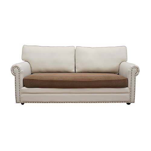 Eismodra Couch Cushion Covers Magic Stretch Sofa Slipcover for 3 Cushion Couch Dogs Pet L Shape 2 Seat Replacement Furniture Protector,Light Brown Length 37-53 inches(Only 1 Piece)