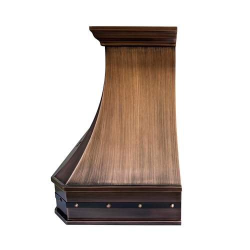 Image of SINDA Hand Hammered Copper Vent Hood, Includes Professional Liner, Internal Motor and Lighting, Luxury Design, Easy Installation, 48 inchW x 30 inchH, Wall Mount, Smooth Texture-Antique Copper, In Stock