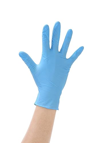 Guantes desechables de nitrilo azul para examen, calidad premium, médicos, industriales, cabello, belleza, alimentos, limpieza, sin polvo, sin látex, 1 caja de 100 guantes, tamaño: mediano (1 caja de