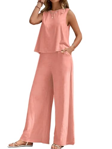 Image of ALL YOURS Women's 2 Piece Outfit Loose Tank Top and Wide Leg Pants Sets|co-ord set for women cord set for women lounge wear set for women coords set for women wear