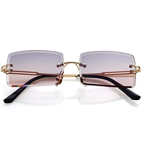 Image of Kursan Frameless Rectangle Sunglasses for Men Women Small Rimless Sun Glasses Shades UV400 Protection (Grey /Pink)