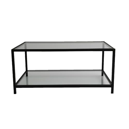 Modern Industrial Coffee Table, Fume & Black, 90 x 60 x 40 cm | 100% Tempered Glass Top, 4 mm | Sturdy Metal Frame | Stylish & Functional Design