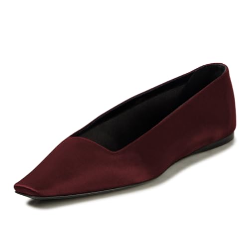 Maiyang Women Closed Square Toe Satin Ballet Flats Slip on Solid Color Comfortable Daily Work Casual Dress Shoes Size 4-16 US