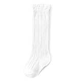 American Trends Baby Knee High Socks Tube Long Stockings for Girls Boys Newborn Infants Toddlers Ruffled Uniform Socks White 3-12 Months