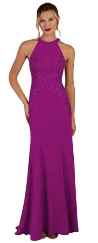 Image of KDTM Satin Lace Mother of The Bride Dresses Long Halter Sleeveless Formal Dresses for Women Wedding Guest