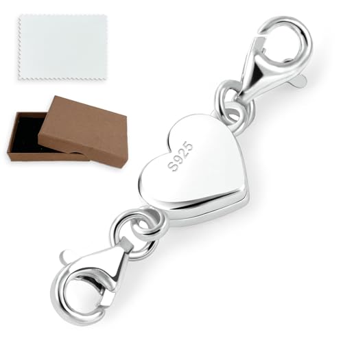 GYHWOFUL Cierre magnético de plata de ley 925, extensión de cadena de 32 mm, cierre magnético de cadena de plata para collar y pulsera, accesorios de joyería, cadena de extensión para mujer