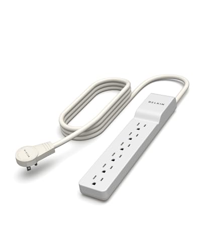 Belkin 6-Outlet SlimLine Power Strip Surge Protector, 6ft Cord and Rotating Plug, 700 Joules, White