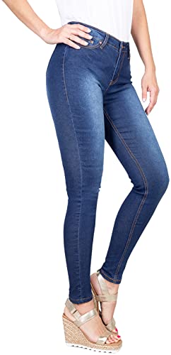 2LUV Women's Stretchy 5 Pocket Denim Blue Skinny Jeans Denim Blue 12