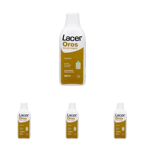LACER OROS - Colutorio 500 ml, Enjuague Bucal, Protección Bucodental Integral, Triple Acción, Previene el Sangrado, Reduce la Sensibilidad Dental, Protege Contra la Caries (Paquete de 4)