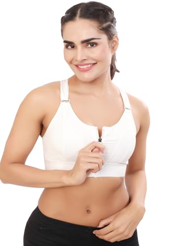 Image of Bella Voste Women Polyester Spandex High Impact Front Zip Sports Bra Fitness Criss Cross Back Crop Tops Tank Gym Yoga Workout, Size: M-5XL
