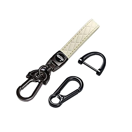 Microfiber Leather Car Keychain, Zinc Alloy Car Fob Key Keychain Holder, 360° Rotatable Anti-Lost D-Ring With 1 Screwdriver (White) #TOP16