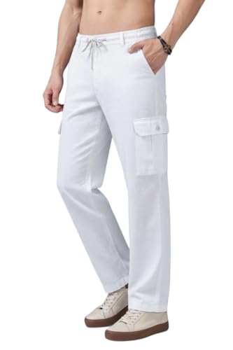 Image of Men's Multi Color Cargo Casual Trousers | Men's Regular Fit Straight Pants | Comfortable Stylish Cargo for Men | Soft Fabric for Everyday Wear, Travel & Office | Linen Cotton Bottom Wear