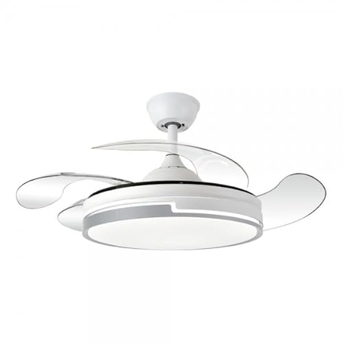 Bilake Ventilador de Techo con luz 72W | Silencioso Motor DC | Aspas retractiles Plegables | Lampara Ventilador de Techo Blanco y Gris