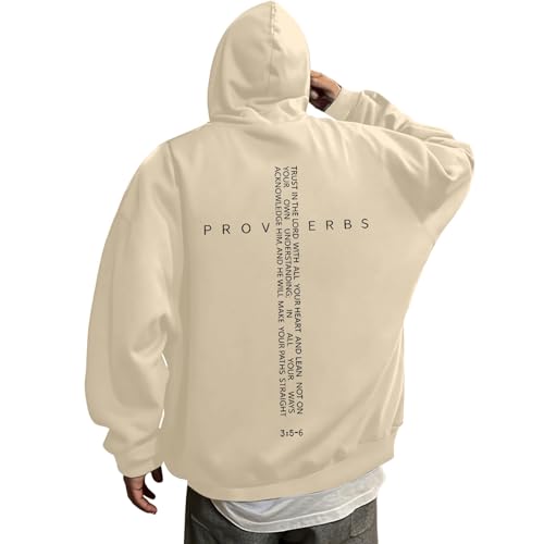 Proverbs Christian Hoodies for Men Oversized Lightweight Bible Verses Letter Graphic Print Pullover Sweatshirt