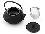 Iwachu Teekanne Gusseisen. Japanische Kyusu Senbiki, Original, Schwarz 650ml, 0,65 Liter Sieb-Einsatz Edelstahl. Innen Emailliert