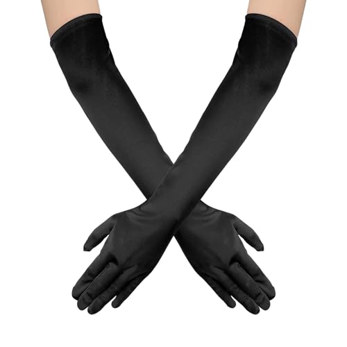 Gants Longs Femme,Gants Noir Halloween,Long Gant Noir/Rouge/Blanc/Chair Deguisement Danse Party Costume Satin Gloves Robe de Soiree Femme Mariage Accessoires...