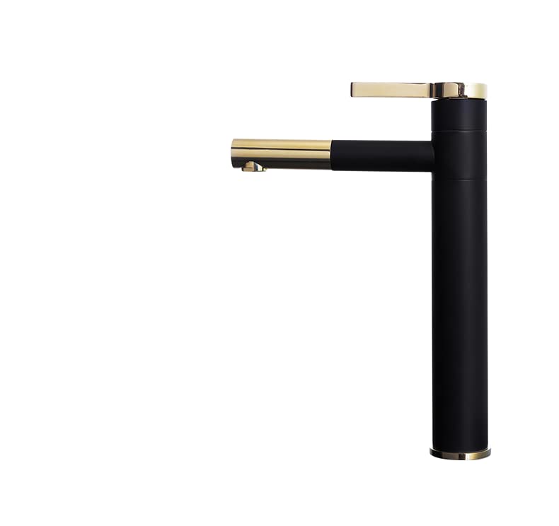 Mitigeur de lavabo rotatif 360 - Robinet de salle de bain noir et or col de cygne LT-701