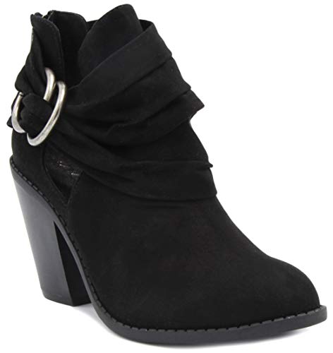 Sugar Women's Victory Transitional Dress Block Heel Ankle Boot Ladies Slouch Bootie with Open Ankle Black 10