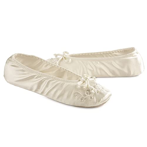 isotoner Women's Satin Ballerina Slippers with Embroidered Pearl3