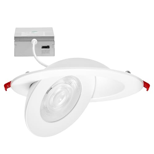 Maxxima 6 in. Rotatable Ultra-Thin Recessed LED Floating Gimbal Downlight, 1100 Lumens, 5 CCT Selectable 2700K/3000K/3500K/4000K/5000K, Dimmable White Trim, 90 CRI, IC Rated, Junction Box Included by Maxxima - Used condition - US$27.31