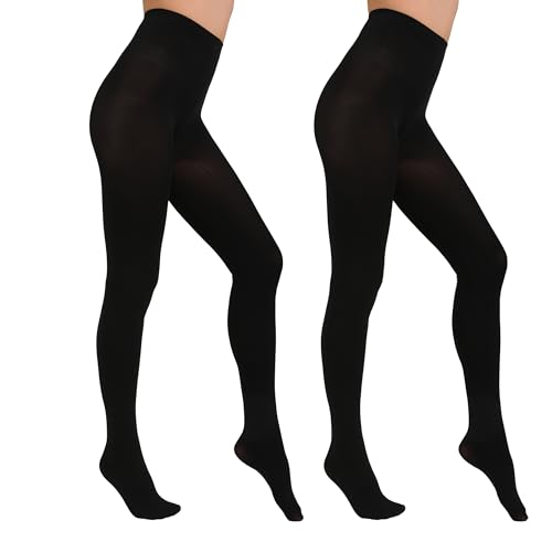 2 Pairs Women's Solid Color Tights 80D, Soft Opaque Microfiber Tights2