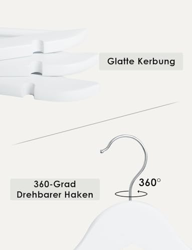 StorageWorks Kleiderbügel Weiss, 20er-Pack, Kleiderbügel Holz weiß, Modevoll Holzbügel für Kleiderschrank, Rutschschutz Holzkleiderbügel für Hemden, Brautjungfernanzüge, Hochzeitskleid, weiß