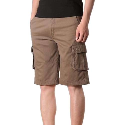 JEShifangjiusu Mens All Cotton Washed Cargo Shorts Camping Fishing Outdoor Short Quick Dry Hiking Shorts (Coffee,29)