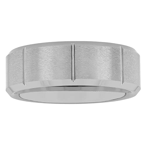 Tantalum Carbide 8mm Silver Gray Tone Brushed Finish Vertical Grooved Men’s Wedding Band Ring