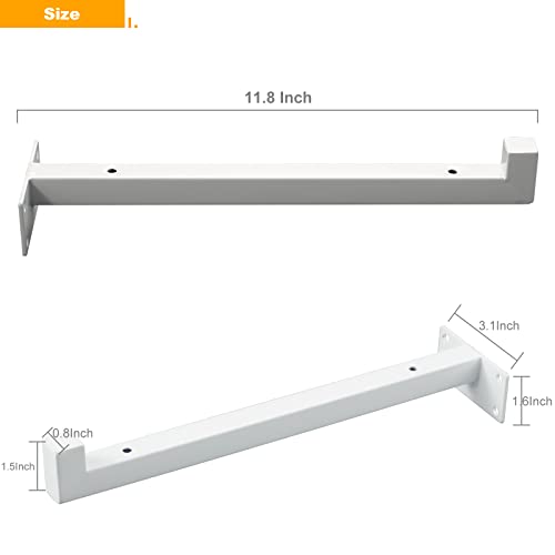 4 Pcs Floating Shelf Brackets, 12" Industrial Metal Wall Shelf Support, For Diy Living Room Bedroom Bathroom Kitchen Book Ledge Various Surfaces(White) #TOP2