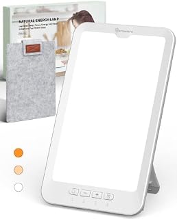 Warmodern UV-Free LED Light Therapy Lamp, 5 Adjustable Brightness Levels with 10,000 Lux, Bright White/Pure White/Warm White, Large Light Surface 60° Rotatable Stand Sunlight Lamp, 4 Timer Settings