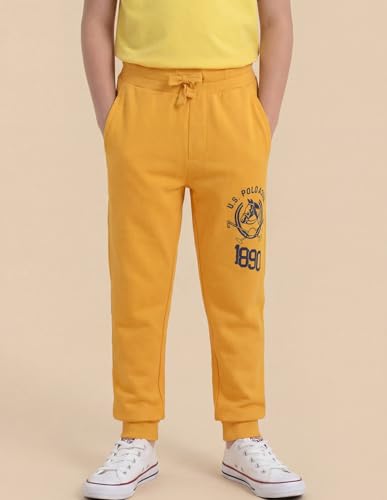 Image of U.S. Polo ASSN. Knitted Cotton Joggers for Boys - Mid Rise, Regular Fit, Brand Printed Joggers for Kids