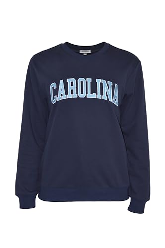 Anticonstruct University- Carolina Sweatshirt Small (Navy Blue) 100% Cotton Womens Embroidered Sweatshirt Long-sleeve Pullover Crewneck Ribbed Sleeves Spring Long Sleeve Top