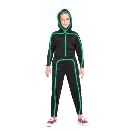 HSCTEK light up child stick figure Halloween costume with EL wire neon lights sewn into fabric and four lighting modes
