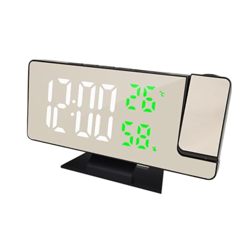 Reloj con proyector LED para dormitorio con termómetro y pantalla de espejo moderno 2