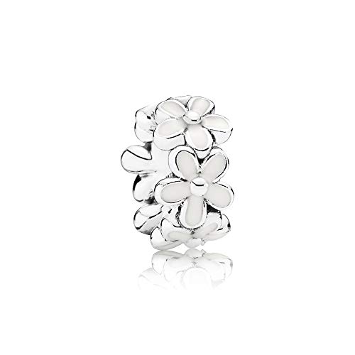 White Daisy Flower Charm fits Pandora Charms Bracelets Sterling Silver Spacer Bead White Enamel