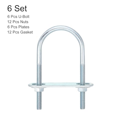 Image of uxcell Round U-Bolts, 6 Set 40mm Inner Width 90mm Length M6 Zinc-Plated Carbon Steel U Clamp Bolt with Nuts and Plates, for Boat Trailer