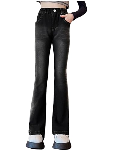 Linjinx Kids Girls Washed Denim Pants Casual Flared Jeans Elastic Waist Bell Bottoms Jeans Trousers with Pockets