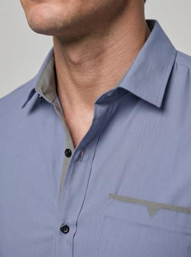 Image of Men's Cotton Blend Shirt with Solid Long Sleeves Spread Coller Neck Regular Fit Single Chest Pocket and Standard Length | Cotton Casual Shirt for Man