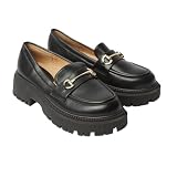 Corte: corte bajo. Faith Mocasines de tacón grueso Nola con detalle de snaffle para mujer, Black, 36 EU