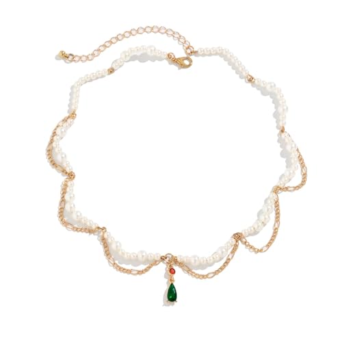 Collier ras du cou homme pendentif goutte cristal vert imitation perle