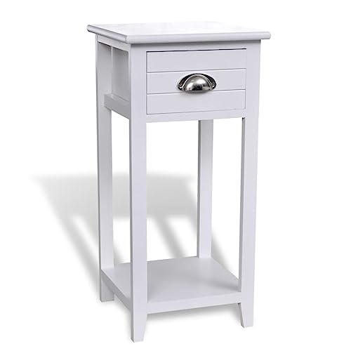 Nqyjm Mesita de Noche con 1 cajón Blanca Mesita Auxiliar para Salon y Dormitorio Estilo Moderno